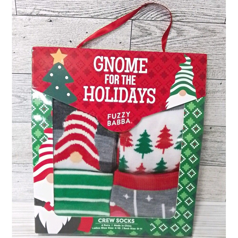 Fuzzy Babba Gnome for the Holidays Fuzzy Crew Socks 4 Pairs Women’s